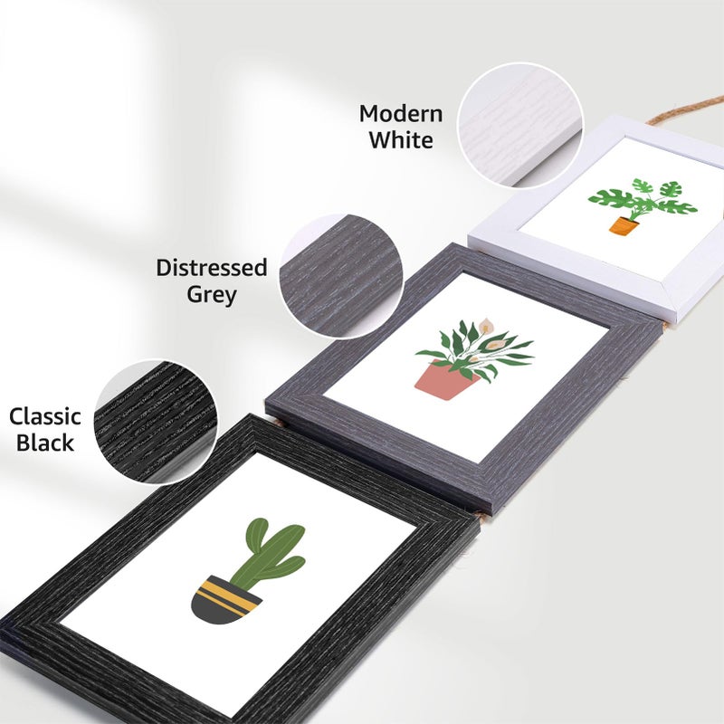 Lavezee 5x7 إطارات صور ملصقة للجدار معلقة 6 فتحة ثلاثية الإطار العمودي مصنوعة لعرض 7 × 5 بوصة طباعة ألوان متنوعة - Image 2