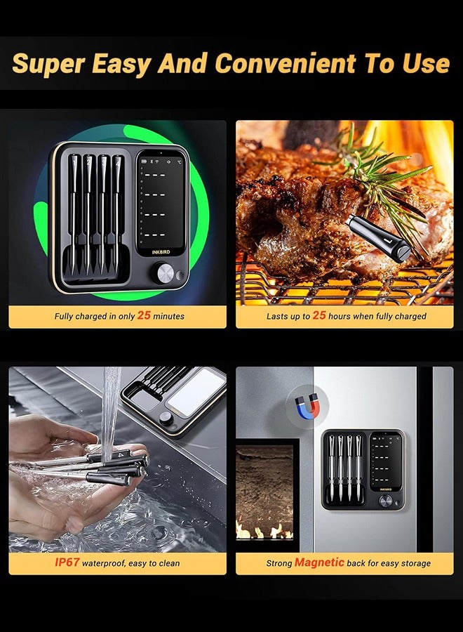 INKBIRD INKBIRD Wireless BBQ Thermometer INT-14-BW Three-Mode with 4 Probes WiFi Bluetooth Meat Thermometer with Temperature Pre-alarm and Timer IP67 Waterproof Smart Food Thermometer for BBQ Grill Oven  - Image 5