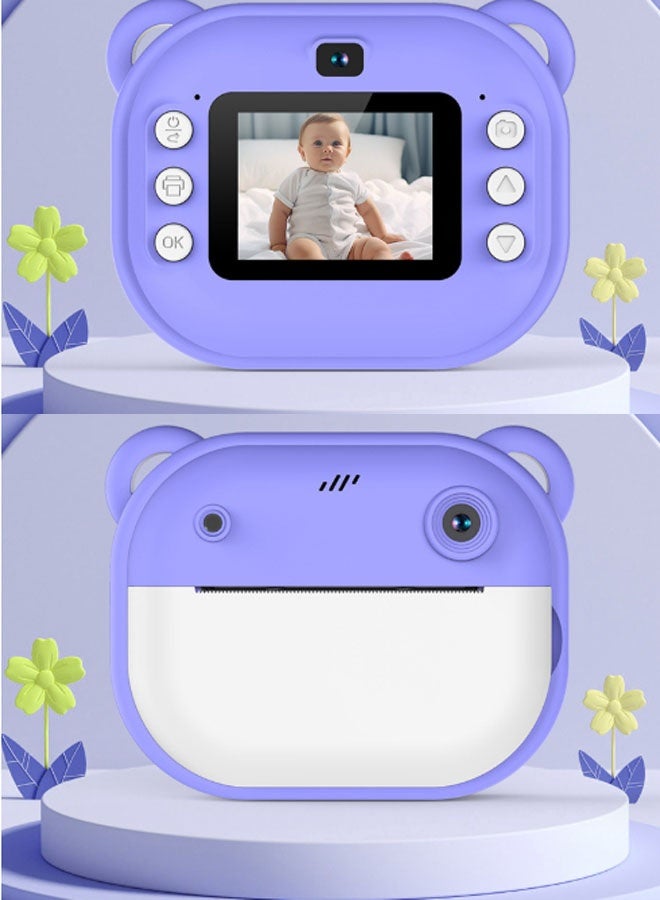 Neutral Instant Print Camera - Dual-Lens SLR Digital Film Mini Printer, Portable Ink-Free Thermal Printer with 2 Rolls of Paper, Suitable for Office, Home, Outdoor, Travel, etc. (Purple) - Image 1