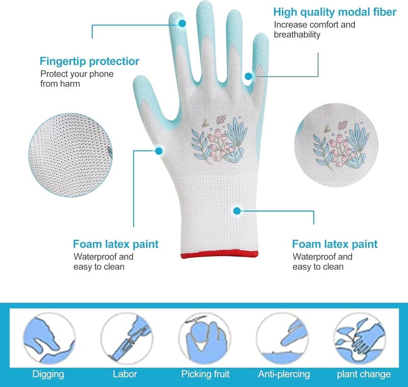 KANGLONGDA Small Gardening Gloves for Women, 6 Pairs Garden Gloves, Latex Coated Womens Garden Gloves, Pink,Green,Blue - Image 2