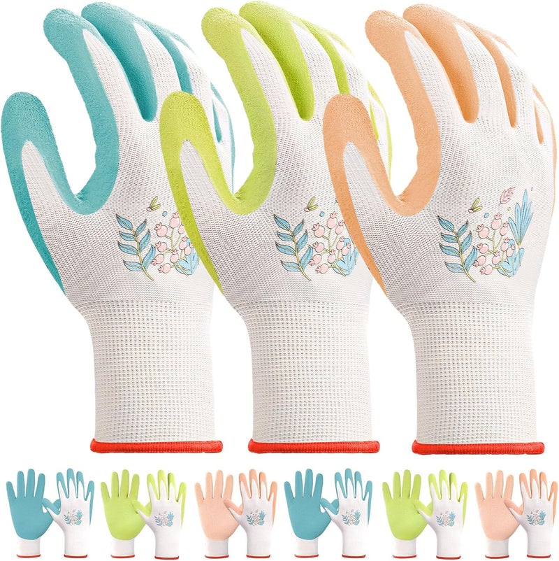 KANGLONGDA Small Gardening Gloves for Women, 6 Pairs Garden Gloves, Latex Coated Womens Garden Gloves, Pink,Green,Blue - Image 1