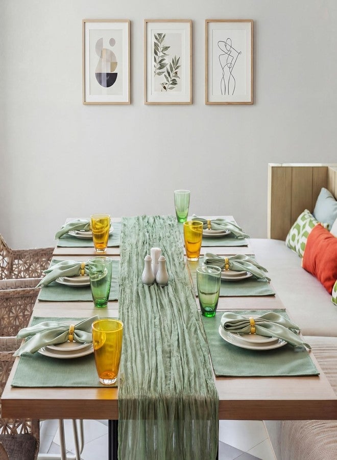 Patelai 19 Pcs Sage Green Table Runner Sets, 6 Placemats 6 Square Napkins with Napkin Rings Sets for Kitchen Dining Table Wedding Baby Shower Party Decorations - Image 5