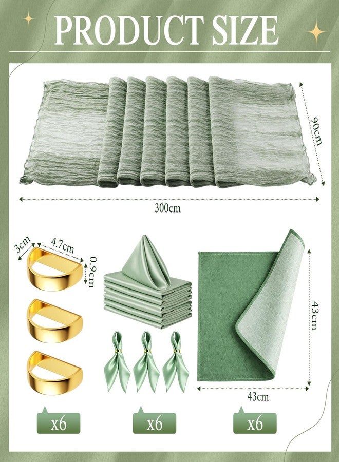 Patelai 19 Pcs Sage Green Table Runner Sets, 6 Placemats 6 Square Napkins with Napkin Rings Sets for Kitchen Dining Table Wedding Baby Shower Party Decorations - Image 4
