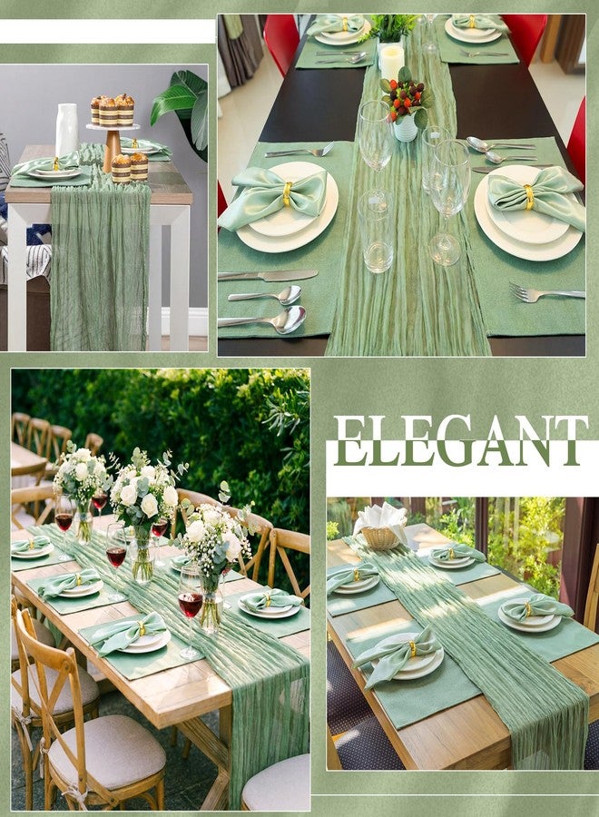 Patelai 19 Pcs Sage Green Table Runner Sets, 6 Placemats 6 Square Napkins with Napkin Rings Sets for Kitchen Dining Table Wedding Baby Shower Party Decorations - Image 3