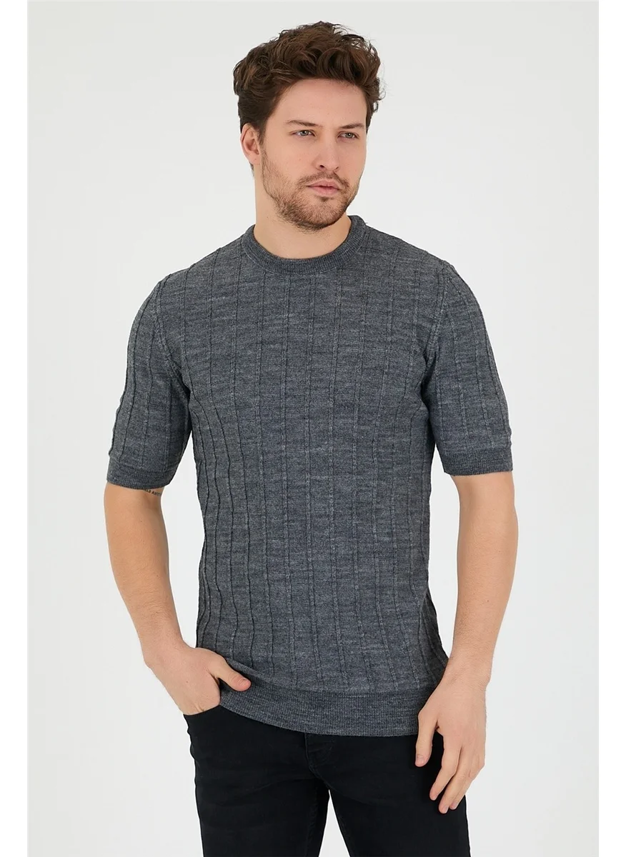 Cool Tarz Cool Style Anthracite Men's Round Neck Knitted T-SHIRT-TRZ2252001R03S