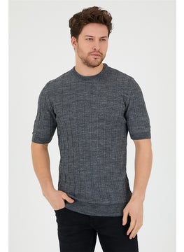Cool Tarz Cool Style Anthracite Men's Round Neck Knitted T-SHIRT-TRZ2252001R03S  - Image 1