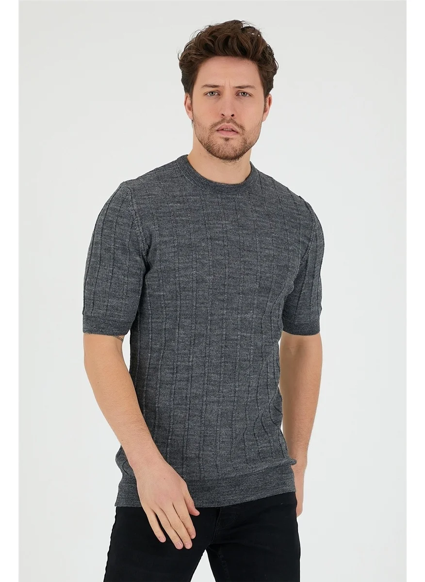 Cool Tarz Cool Style Anthracite Men's Round Neck Knitted T-SHIRT-TRZ2252001R03S