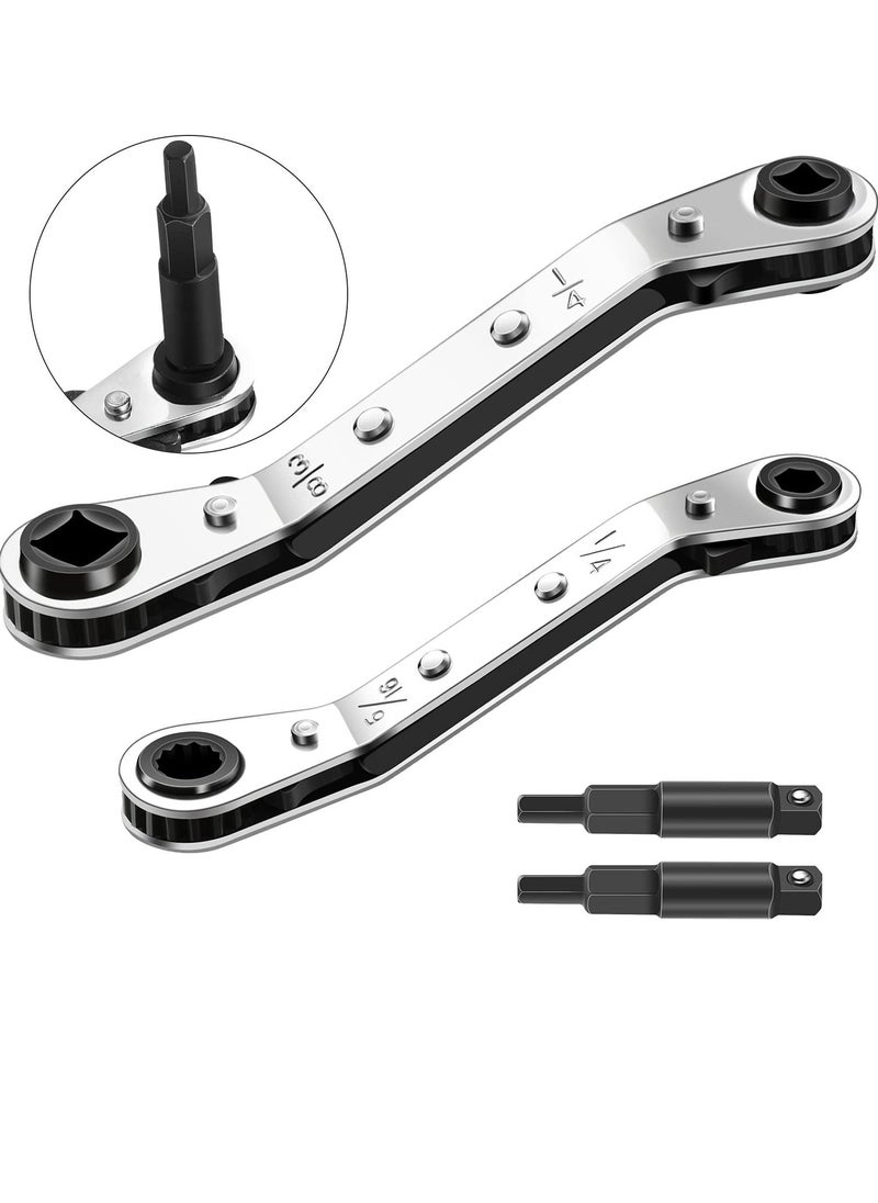 KASTWAVE Hvac Service Wrench Refrigeration Service Wrench Set, 3/8 to 1/4, and 5/16 to 1/4, Ratchet Wrench Refrigeration Tool Set Air Conditioner Valve with Hexagon Bit Adapter Kit for Equipment Repair  - Image 1