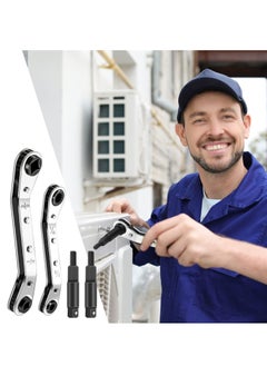 KASTWAVE Hvac Service Wrench Refrigeration Service Wrench Set, 3/8 to 1/4, and 5/16 to 1/4, Ratchet Wrench Refrigeration Tool Set Air Conditioner Valve with Hexagon Bit Adapter Kit for Equipment Repair  - Image 2