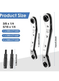 KASTWAVE Hvac Service Wrench Refrigeration Service Wrench Set, 3/8 to 1/4, and 5/16 to 1/4, Ratchet Wrench Refrigeration Tool Set Air Conditioner Valve with Hexagon Bit Adapter Kit for Equipment Repair  - Image 4
