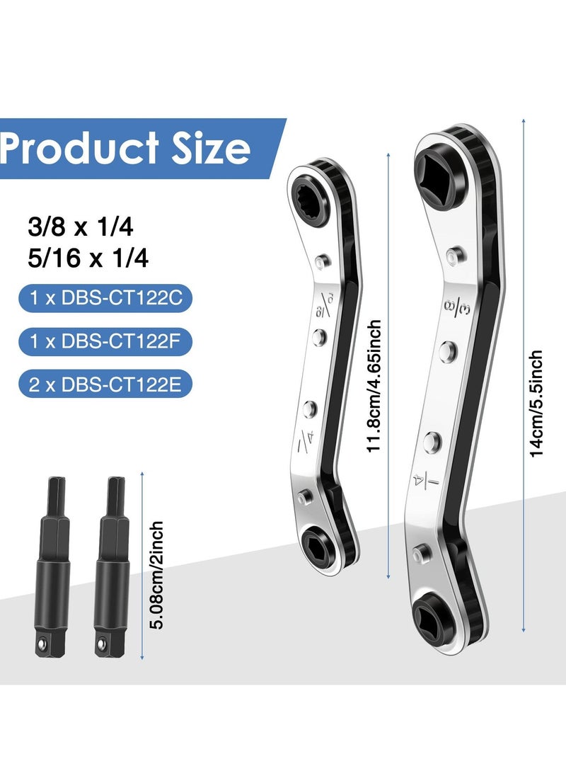 KASTWAVE Hvac Service Wrench Refrigeration Service Wrench Set, 3/8 to 1/4, and 5/16 to 1/4, Ratchet Wrench Refrigeration Tool Set Air Conditioner Valve with Hexagon Bit Adapter Kit for Equipment Repair  - Image 4