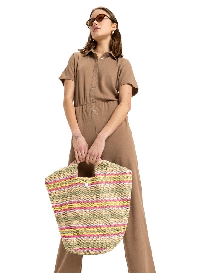 Roxy Women's Beach Tote Bag | Travel | Vacation | Straw | Lightweight | Breathable, Coco Pearl - Natural Banana, One Size, Large Capacity Lightweight Causal Woven Straw Jute Beach Tote Bag - Image 2