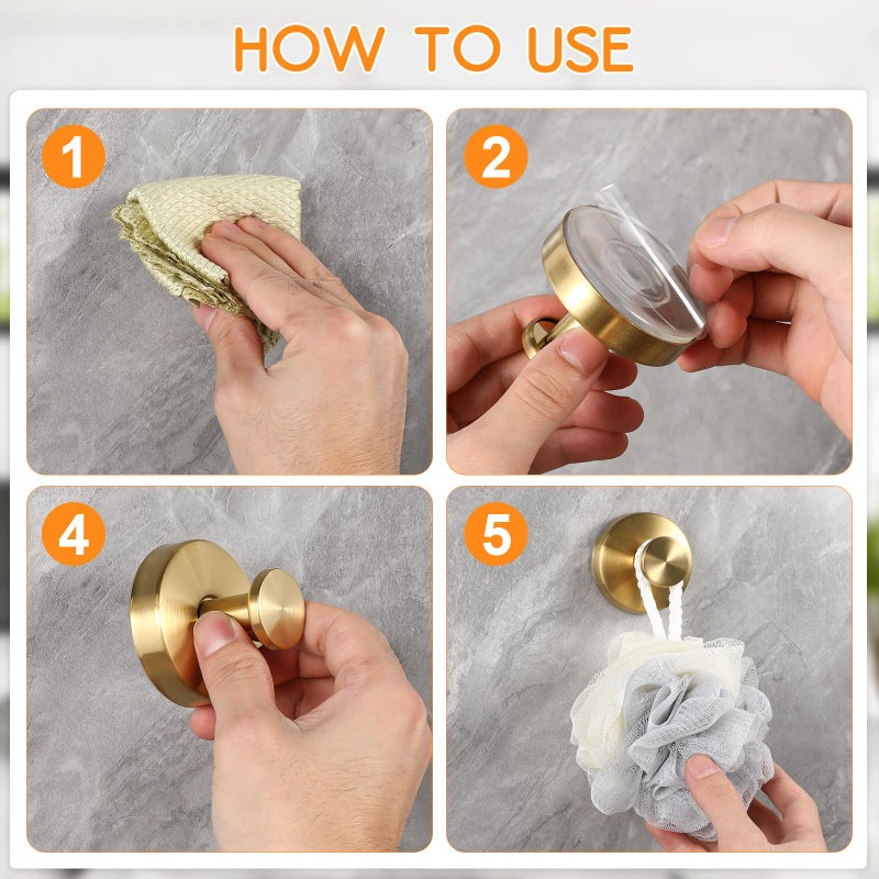 Stainless Steel Suction Cup Hooks Heavy Duty Set of 2 Brushed Gold Finish - Image 4