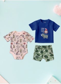 LUAY 100% Organic Cotton T-shirt+Onesies Pack of 3 set Baby 3in 1Gift Set for Unisex Baby Pure Cotton_Soft,Smooth& Machine,Washable,Breathable Fabric  - Image 1