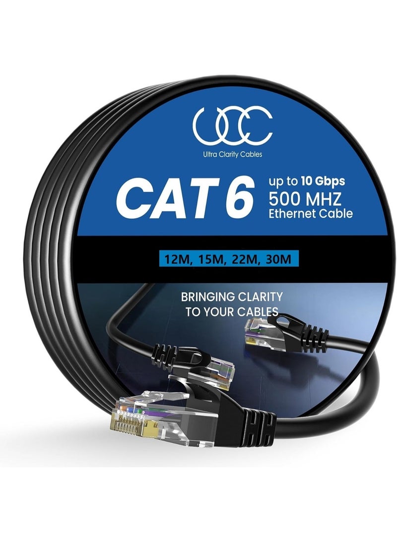 ألترا كلارتي كابلز كابل إيثرنت Cat6 بطول 12/15/22/30 مترًا، كابل شبكة محلية عالي السرعة 10 جيجابت في الثانية، مزود بموصل RJ45 مطلي بالذهب، مناسب لأجهزة الراوتر والمودم والكمبيوتر الشخصي والمحولات والموزعات وأجهزة الكمبيوتر المحمولة، أسود، عبوة واحدة - Image 1
