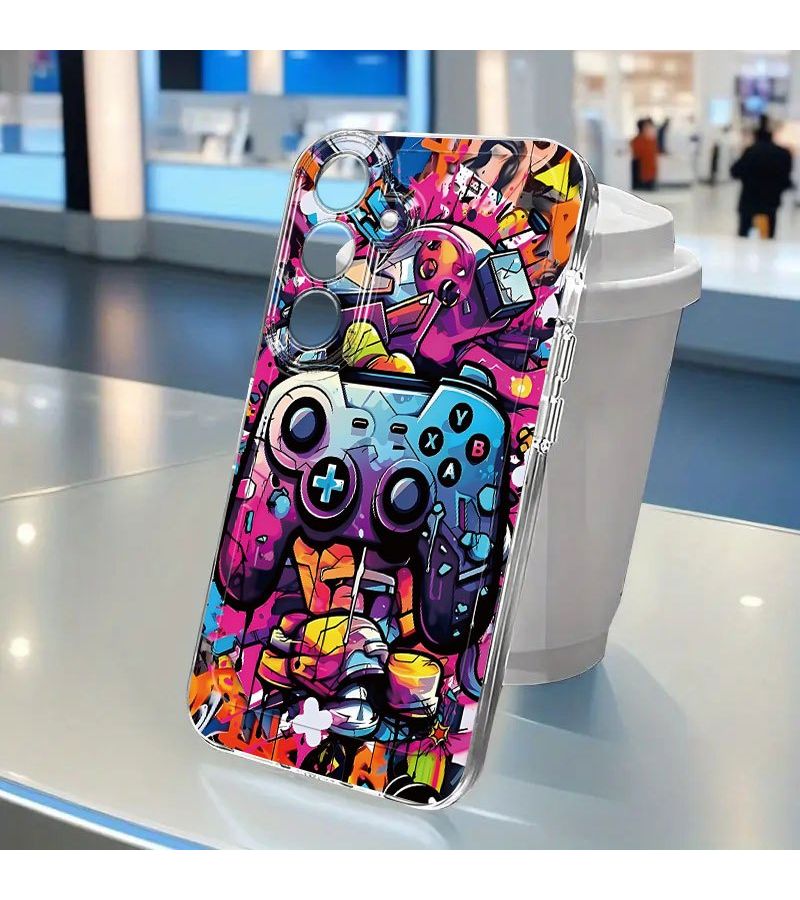Cartoon Graffiti Game Console Controller Design Mixed Color Transparent Anti Shock Phone Case For Samsung Galaxy A23 5G Protective Cover - Image 3