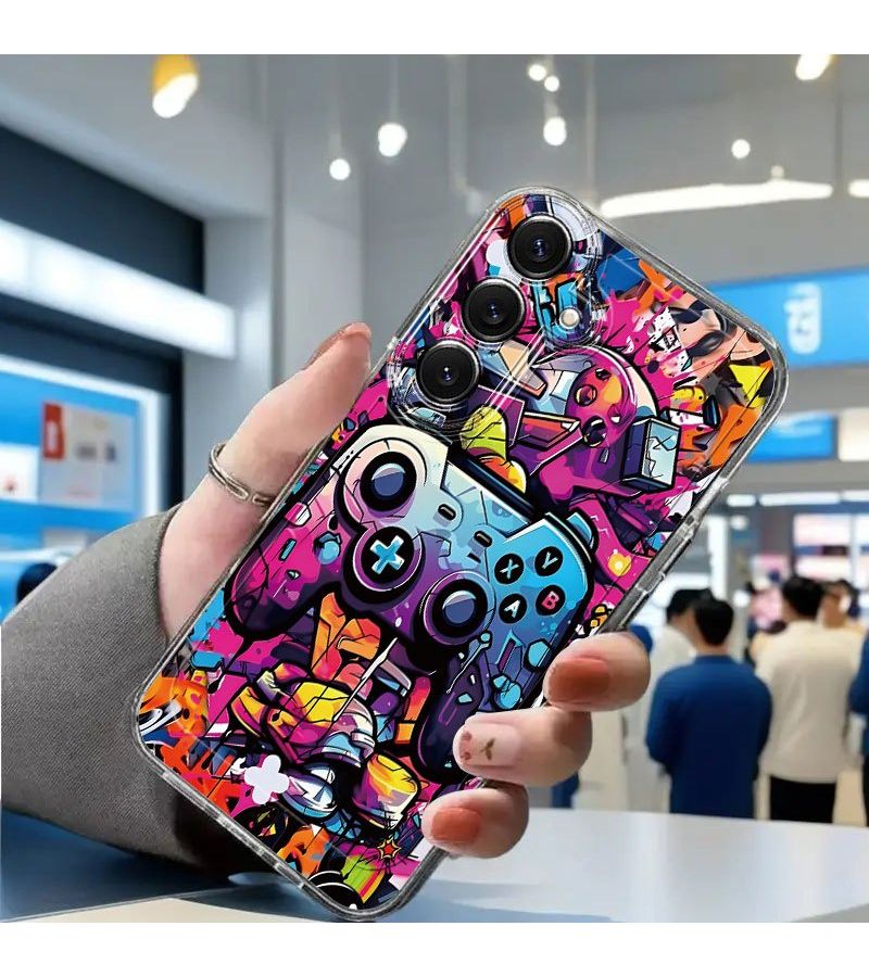 Cartoon Graffiti Game Console Controller Design Mixed Color Transparent Anti Shock Phone Case For Samsung Galaxy A23 5G Protective Cover - Image 2