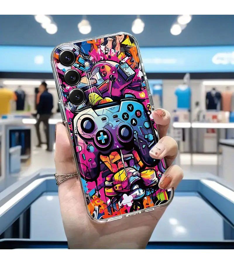 Cartoon Graffiti Game Console Controller Design Mixed Color Transparent Anti Shock Phone Case For Samsung Galaxy A23 5G Protective Cover - Image 5