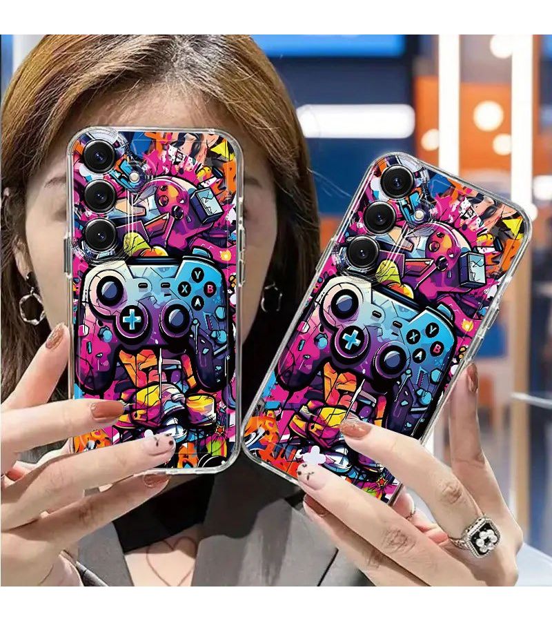 Cartoon Graffiti Game Console Controller Design Mixed Color Transparent Anti Shock Phone Case For Samsung Galaxy A23 5G Protective Cover - Image 1