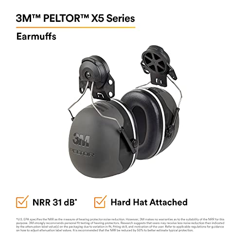 3M PELTOR Ear Muff Hearing Protection, Cap Style Hard Hat Attached Earmuffs, X Series X5P3E, NRR 31 dB, Pack of 1, Construction, Manufacturing, Maintenance, Woodworking, Heavy Engineering, Black - Image 3