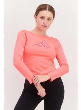 Women Sportswear Fit Long Sleeves Brand Logo Top, Pink