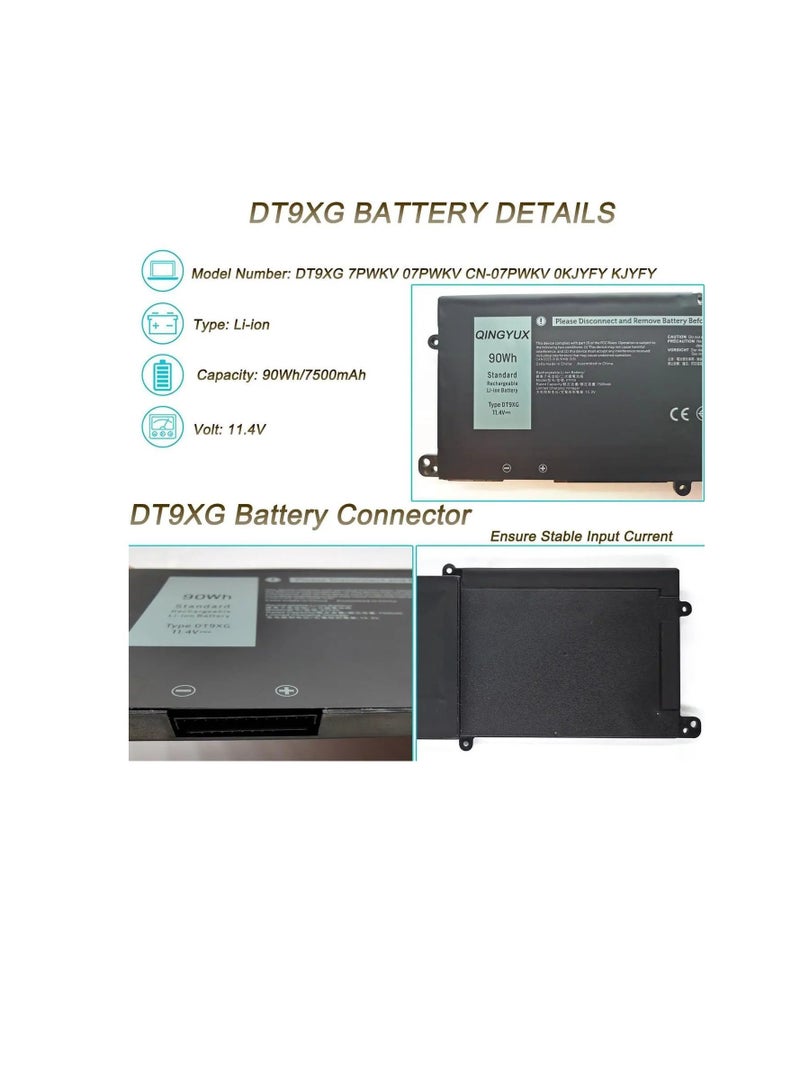 Terabyte DT9XG 7PWKV 07PWKV CN-07PWKV 0KJYFY KJYFY Laptop Battery Compatible with DELL Alienware Area-51m R1 R2 ALWA51M-D1968W D1969PW D1733B D1969DB D1968B D1746W D1735DB D1733PB D1766W Series - Image 3