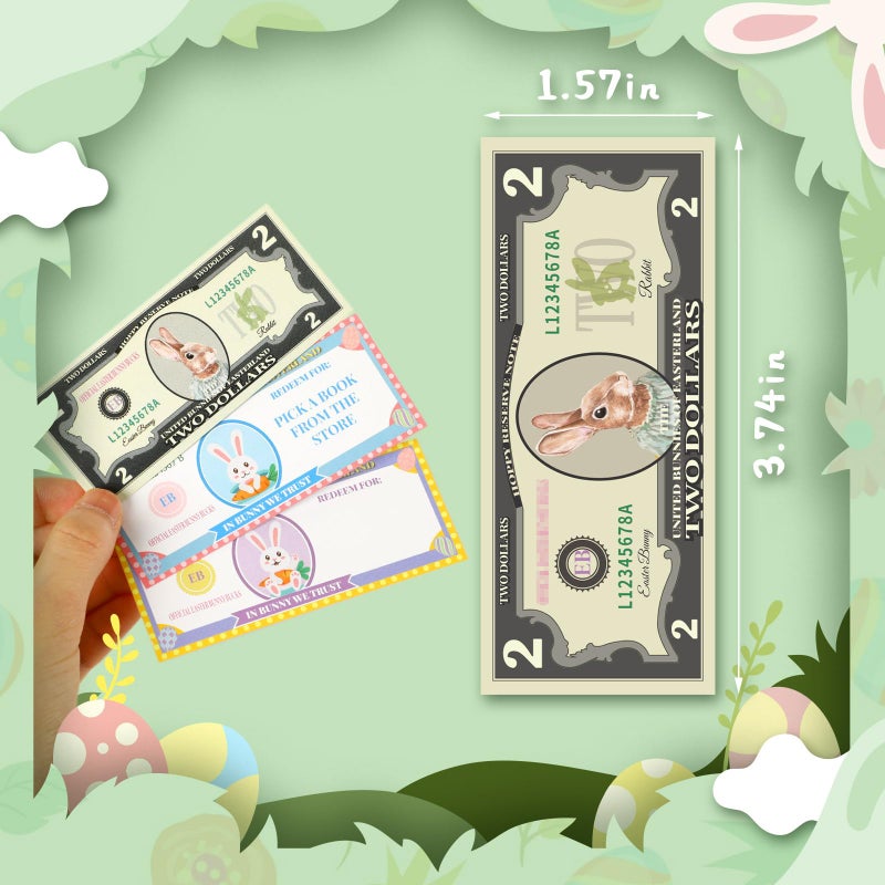 JULEASEL Easter Egg Fillers- Easter Bunny Play Bucks â€“ 100-Piece Bundle with 60 Redeemable Coupons, 30 Blank DIY Coupons & 10 Bunny Dollars â€“ Perfect for Easter Hunt Rewards & Family Fun Activities - Image 2