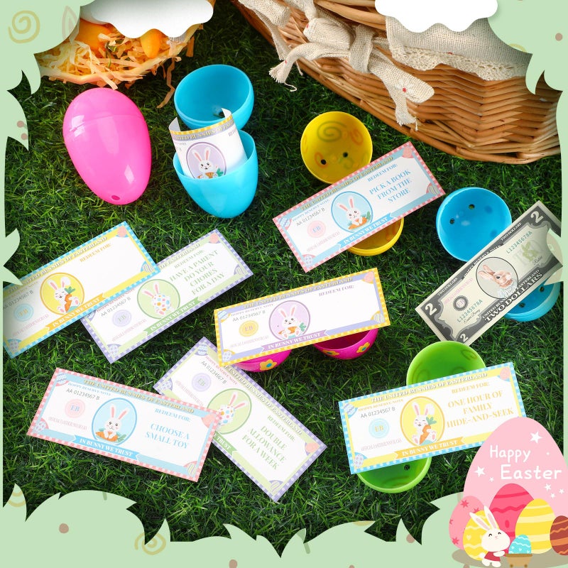 JULEASEL Easter Egg Fillers- Easter Bunny Play Bucks â€“ 100-Piece Bundle with 60 Redeemable Coupons, 30 Blank DIY Coupons & 10 Bunny Dollars â€“ Perfect for Easter Hunt Rewards & Family Fun Activities - Image 4