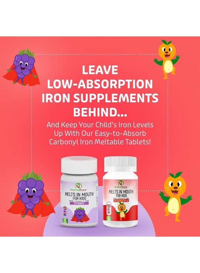 NutritiPure Kids Chewable Iron Supplement (Ferronyl®/Carbonyl Iron 9 mg with Vitamin C 30 mg) Tablet in Tangerine Tango Orange Flavor 90 Count (1 Bottle) - Image 4