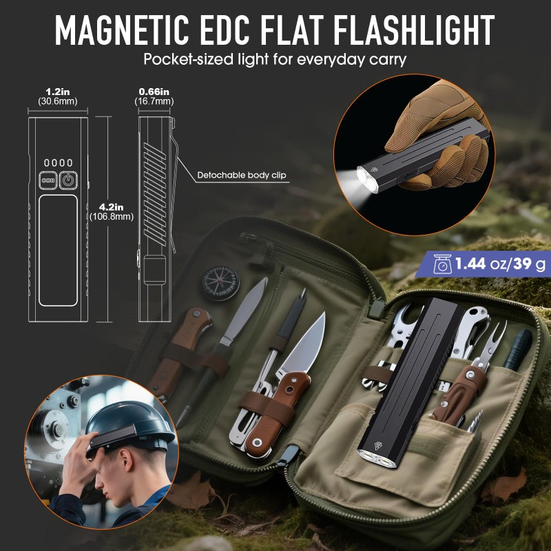 Hoxida 2pack Rechargeable EDC Flashlight - Emergency One Click Strobe Mode, 1600 High Lumens Portable Pocket light Mini Flashlight , Magnetic Small EDC Slim Flat Flashlight for Working Camping Repairing - Image 2