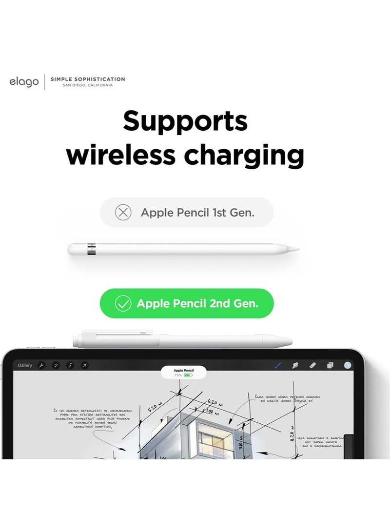 Elago Pencil Clip Silicone for Apple Pencil 2 2nd Generation Tip Case Cover Compatible with Magnetic Charging and Double Tap - White - Image 2