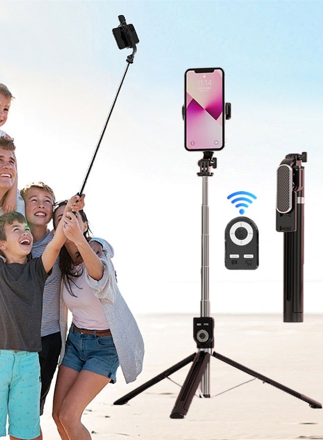 Tripod Selfie Stick with 360° Rotation, Bluetooth Remote Control, Suitable for Travel, Gathering, and Video Shooting, Black  - Image 1