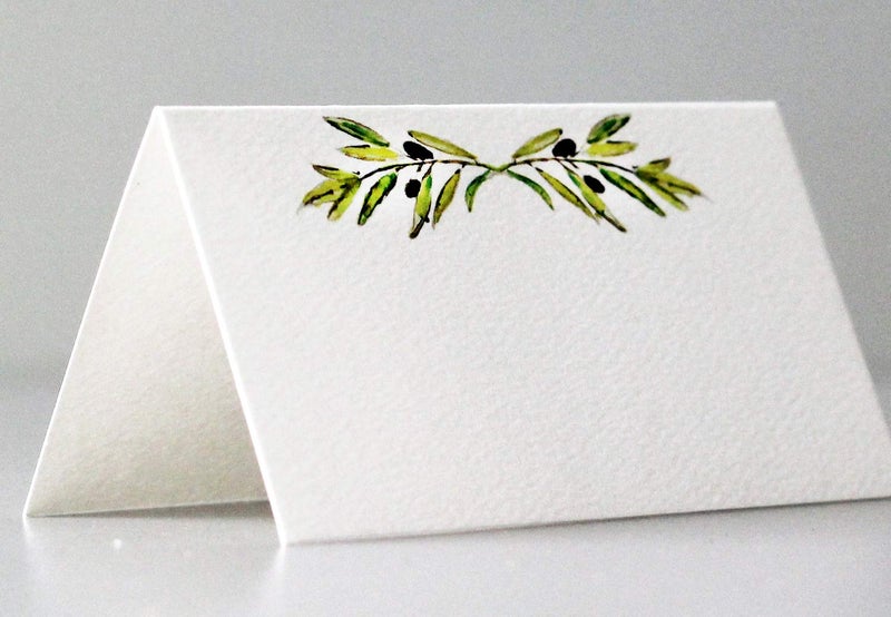 Nancy Nikko Place Cards with Green Leafy Olive Branch for Weddings Showers and Dinner Parties Table Tent Style Scored for Easy Folding Available in Pkgs of 1225  50 50