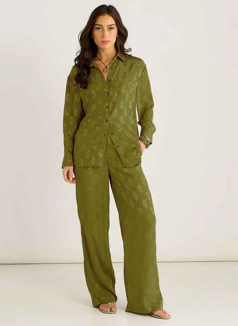 Gini London  Khaki Floral Satin Jacquard Shirt for Women | Best Price UAE