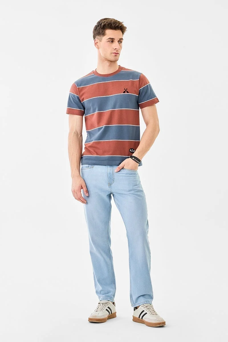SNITCH Regular Fit Stripes Crew Neck T-Shirt