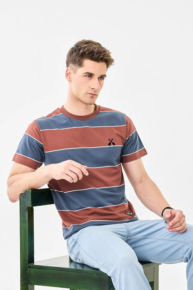 SNITCH Regular Fit Stripes Crew Neck T-Shirt