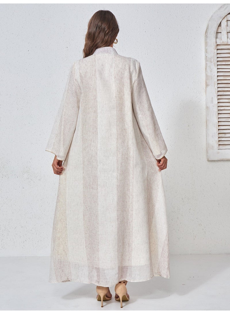 Kaiyuede 5.0 Rated Elegant Beige Abaya for Women | Dubai Luxury Rose Gold Sequin Leaf Embroidery | Opaque Lined Stand Collar Polyester Modest Maxi Dress | Daily & Eid Ramadan Wear - Image 2