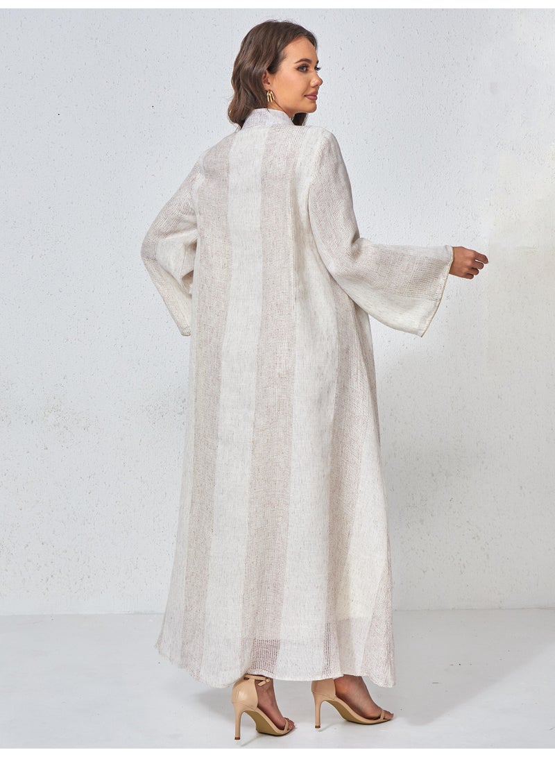 Kaiyuede Abaya Eid Ramadan Beige Rose Gold Sequin Polyester Breathable Stand Collar Opaque Lined Full Coverage Daily S-XL - Image 2
