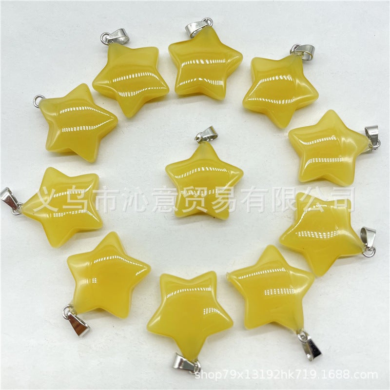 Generic Natural Stone Crystal Agate Pendant Necklace Star Yellow (glass) 