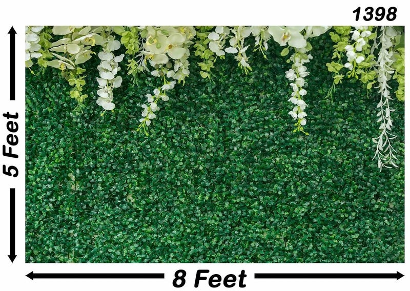 Backdropon Greening Background with Flowers Green Leaves White Flower Photo Backgrounds for Wedding Reception Ceremony Birthday Party Decoration Size 5Feet Height and 8Feet Width(5 * 8) - Image 3