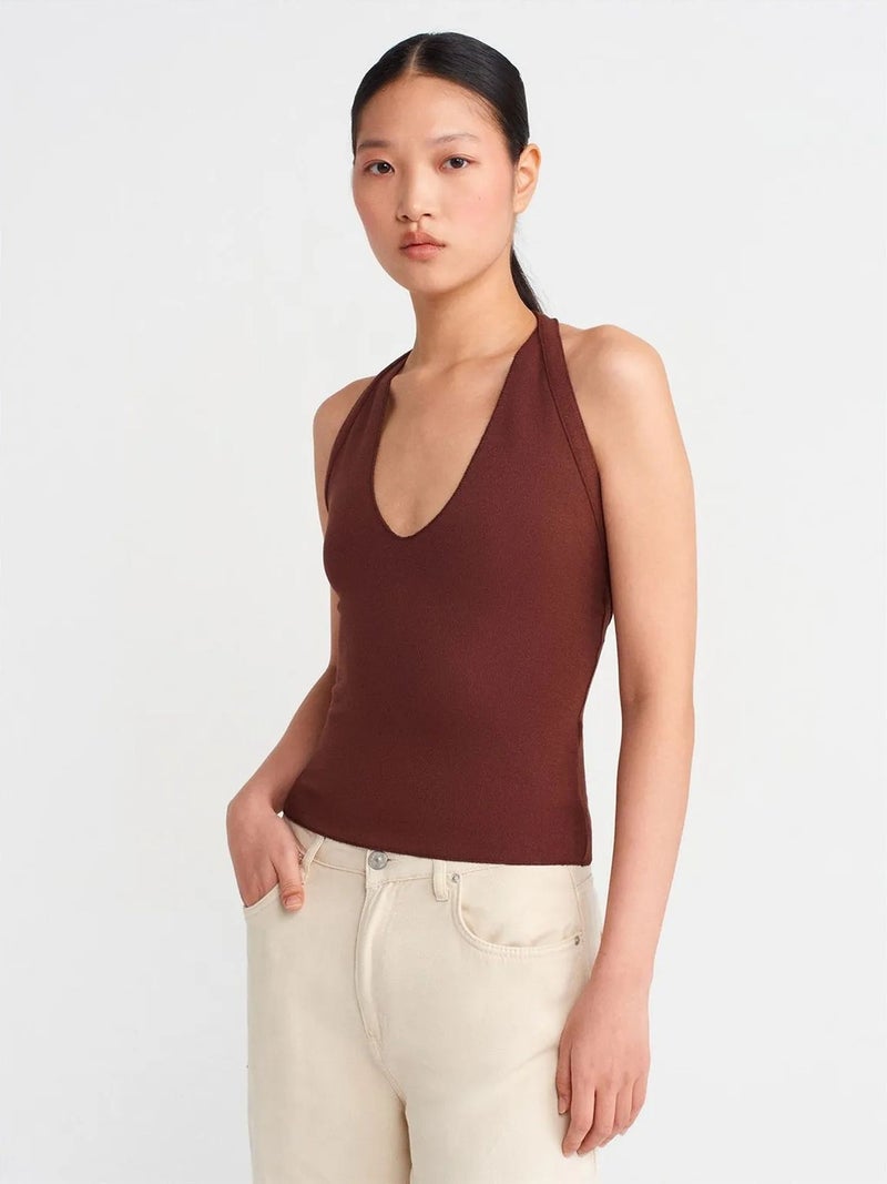 DILVIN Halter Cut-Out Jersey Blouse - Image 1