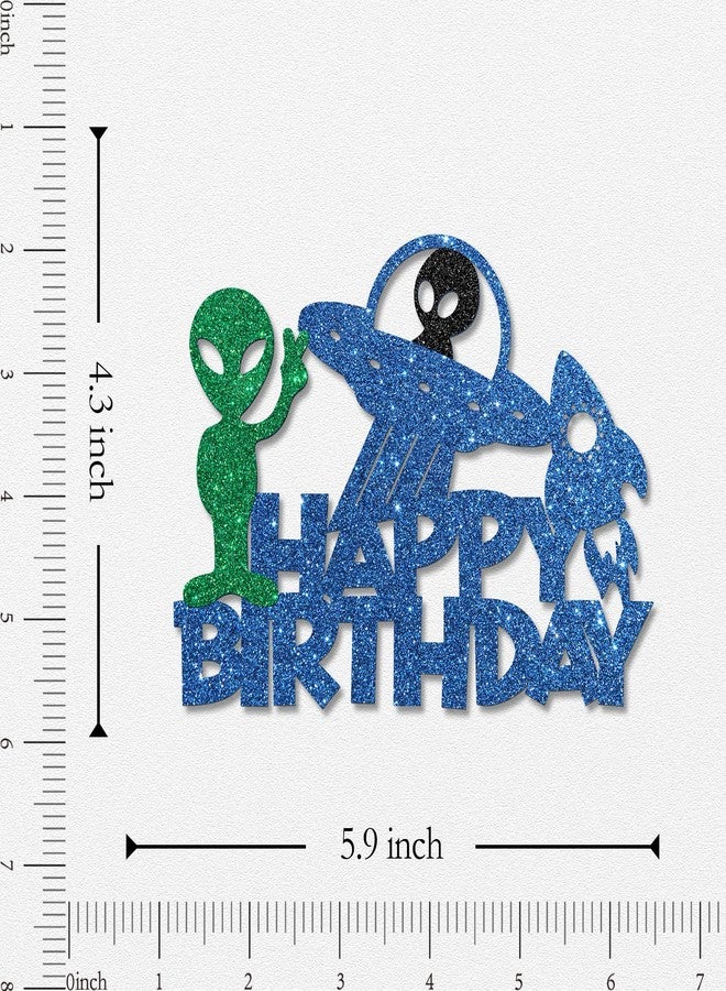 WeBenison Alien Happy Birthday Cake Topper/Space Theme Kids Men Birthday Cake Supplies/Rocket UFO Alien Baby Shower Party Decorations/Black Glitter - Image 2