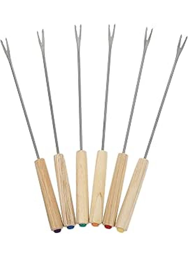 6 Pieces Oak Handle Stainless Steel Fondue Fork Set Chocolate And Fruit Dessert Forks Cheese Kitchen Bar Tool For Entertaining - Image 1
