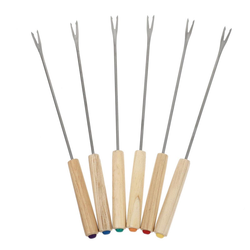 6 Pieces Oak Handle Stainless Steel Fondue Fork Set Chocolate And Fruit Dessert Forks Cheese Kitchen Bar Tool For Entertaining - Image 2