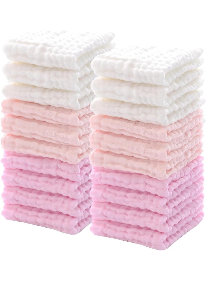 Breling 20 Pcs Baby Muslin Washcloths Natural Cotton Wipes Soft Newborn Baby Face Towel Absorbent Muslin Washcloth for Sensitive Skin 12 x 12 Inch(Powder Pink, White, Pink) - Image 1