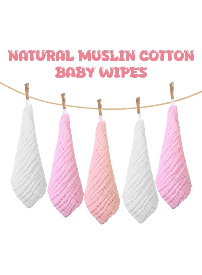 Breling 20 Pcs Baby Muslin Washcloths Natural Cotton Wipes Soft Newborn Baby Face Towel Absorbent Muslin Washcloth for Sensitive Skin 12 x 12 Inch(Powder Pink, White, Pink) - Image 4