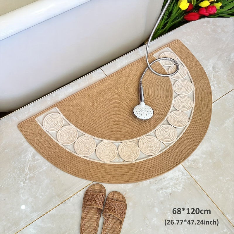 Bohemian Handmade Linen Half Round Door Mat 19.69x35.43 Inch Non Slip Washable Quick Dry for Bathroom Bedroom - Image 3