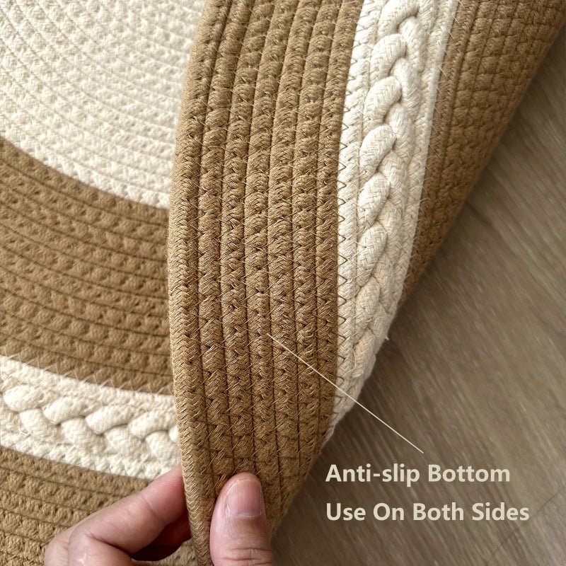 Bohemian Handmade Linen Half Round Door Mat 19.69x35.43 Inch Non Slip Washable Quick Dry for Bathroom Bedroom - Image 5