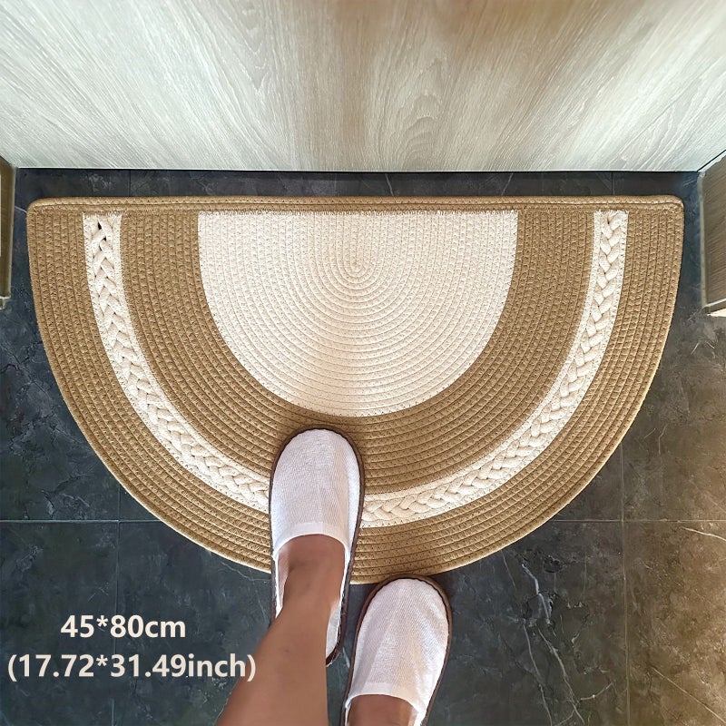 Bohemian Handmade Linen Half Round Door Mat 19.69x35.43 Inch Non Slip Washable Quick Dry for Bathroom Bedroom - Image 4