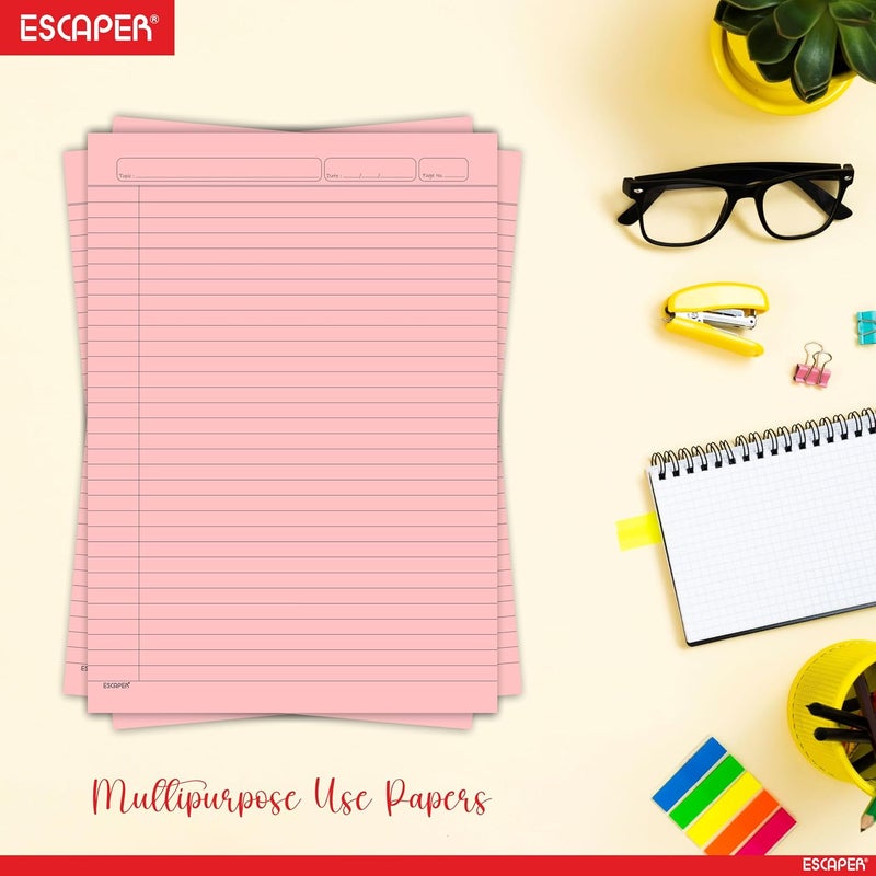 ESCAPER One Side A4 Ruled Colour Sheets – Single Side Ruled Paper, 90 GSM Thick Paper, For School Projects, Assignments, Content Writing & Office Use (Mix Pack, 100 Sheets) - Image 5
